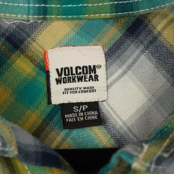 Volcom Workwear Men's Shirt Green Yellow Black Gray Plaid Size Small - Picture 5 of 9
